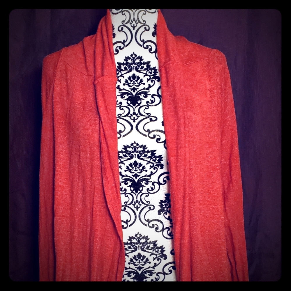Long red, hooded sweater